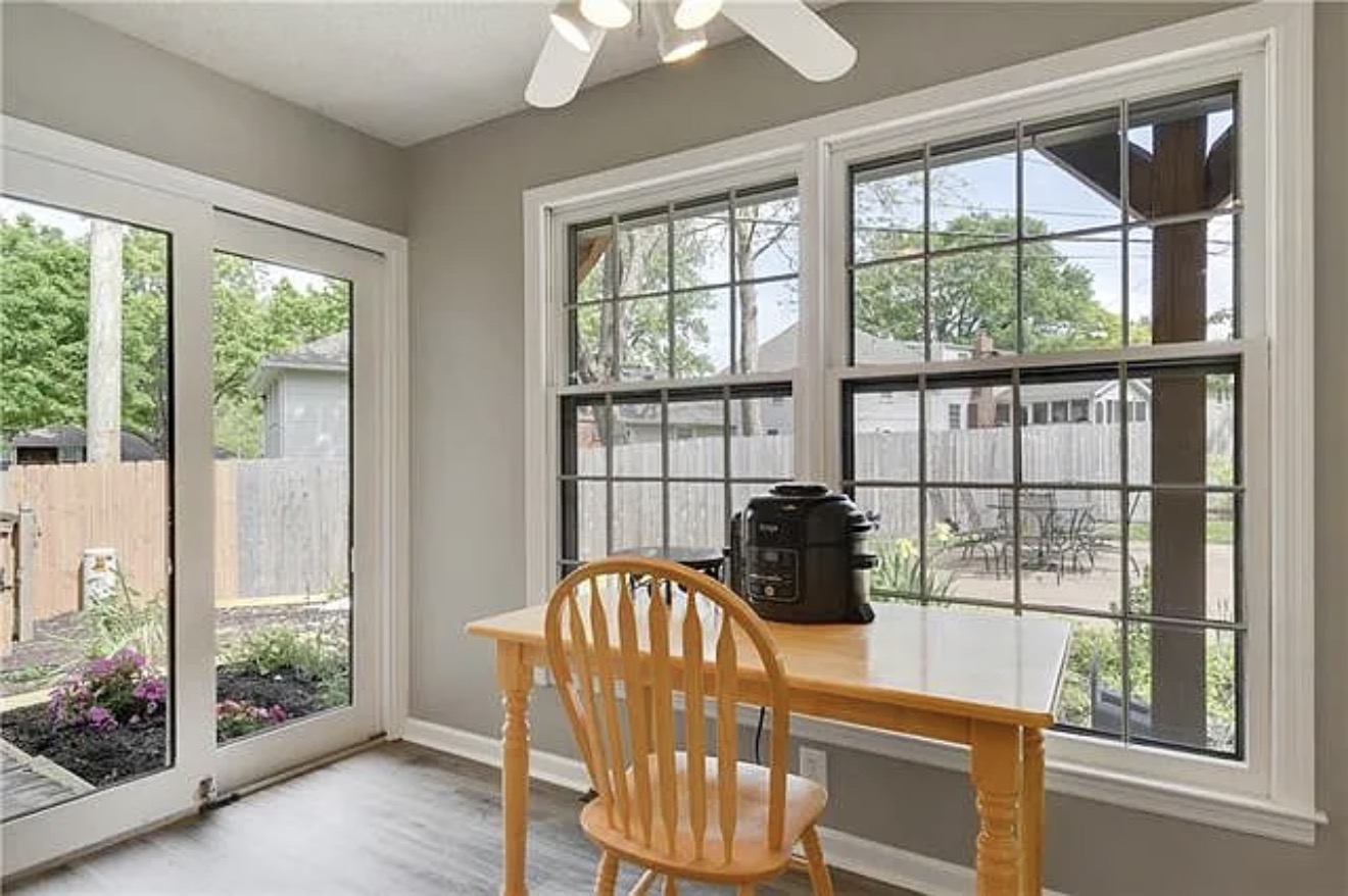 The sunroom sliding glass door before it was removed and framed in